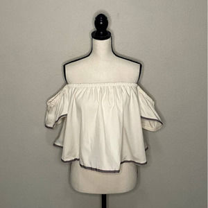 Vivid Importers Top Cream Detailed Cropped Off Shoulder Pleats Boho Casual Small